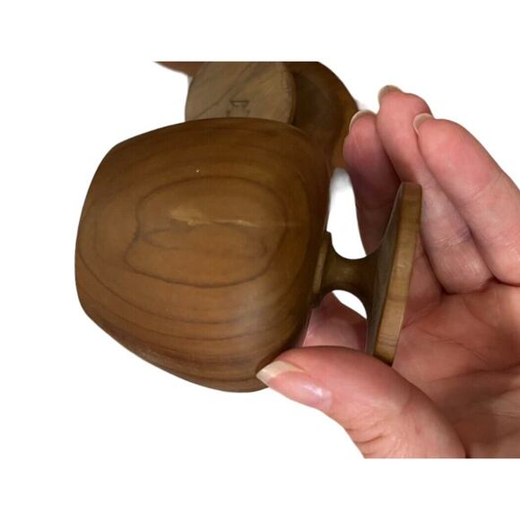 VINTAGE Wood Hand Carved Mini Goblet Chalice Made In Spain X4 MCM Bourbon - Picture 5 of 7